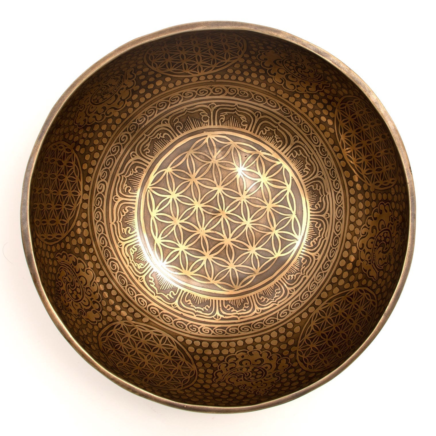 Flower of Life and Conch Etched Singing Bowl No.17-Siesta Crafts