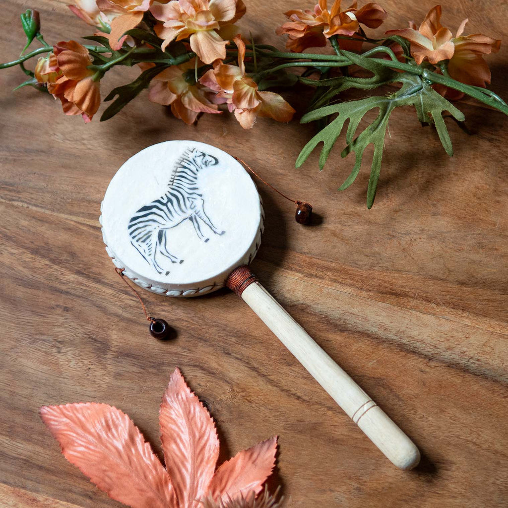 Hand-Painted Zebra Monkey Drum