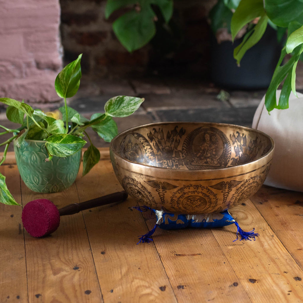 Ornate Etched Green Tara Singing Bowl No.1