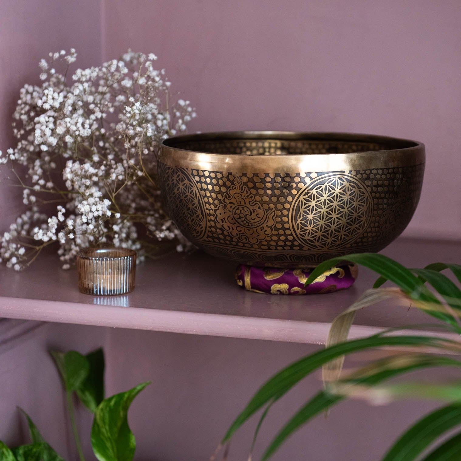 Flower of Life and Conch Etched Singing Bowl No.17