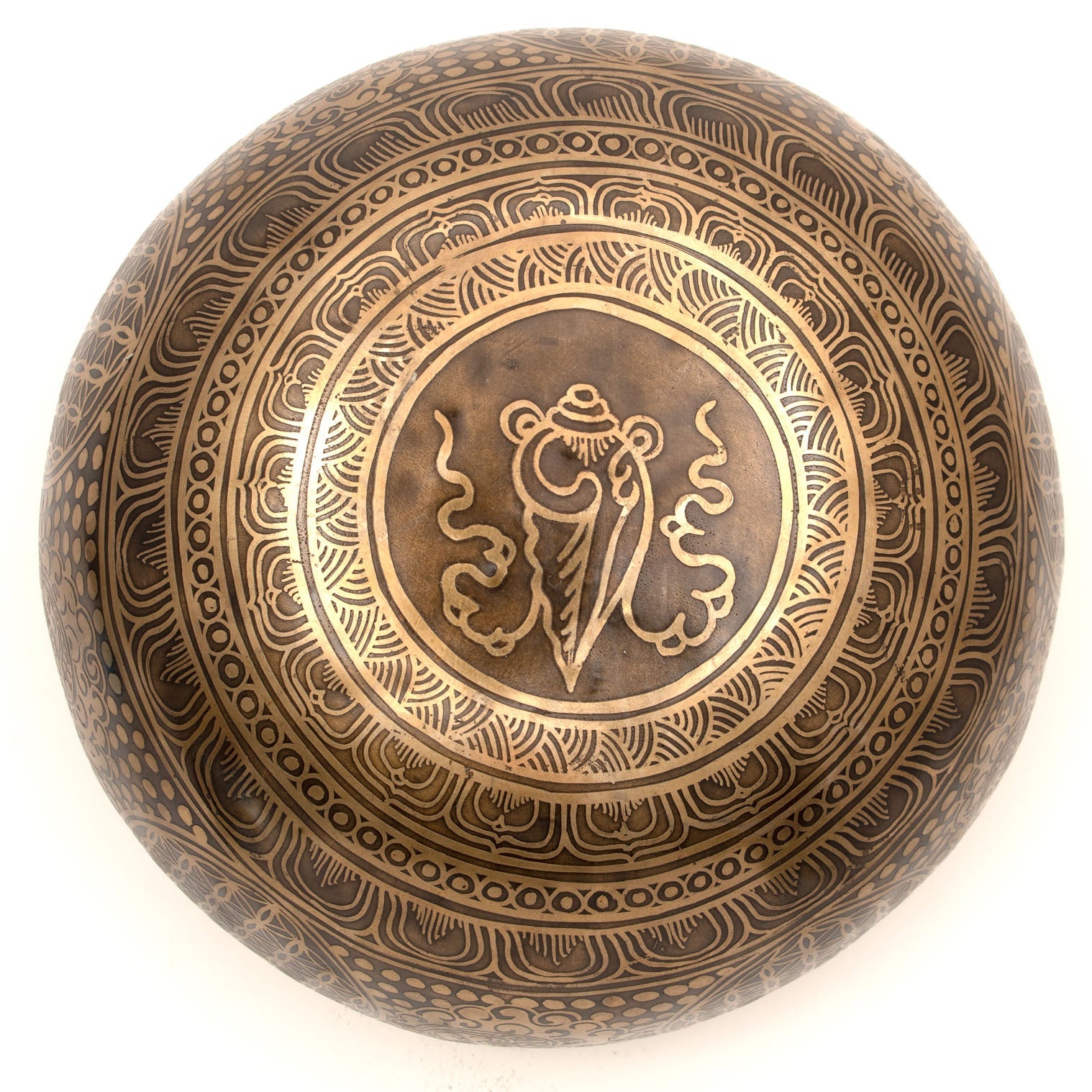 Flower of Life and Conch Etched Singing Bowl No.17-Siesta Crafts