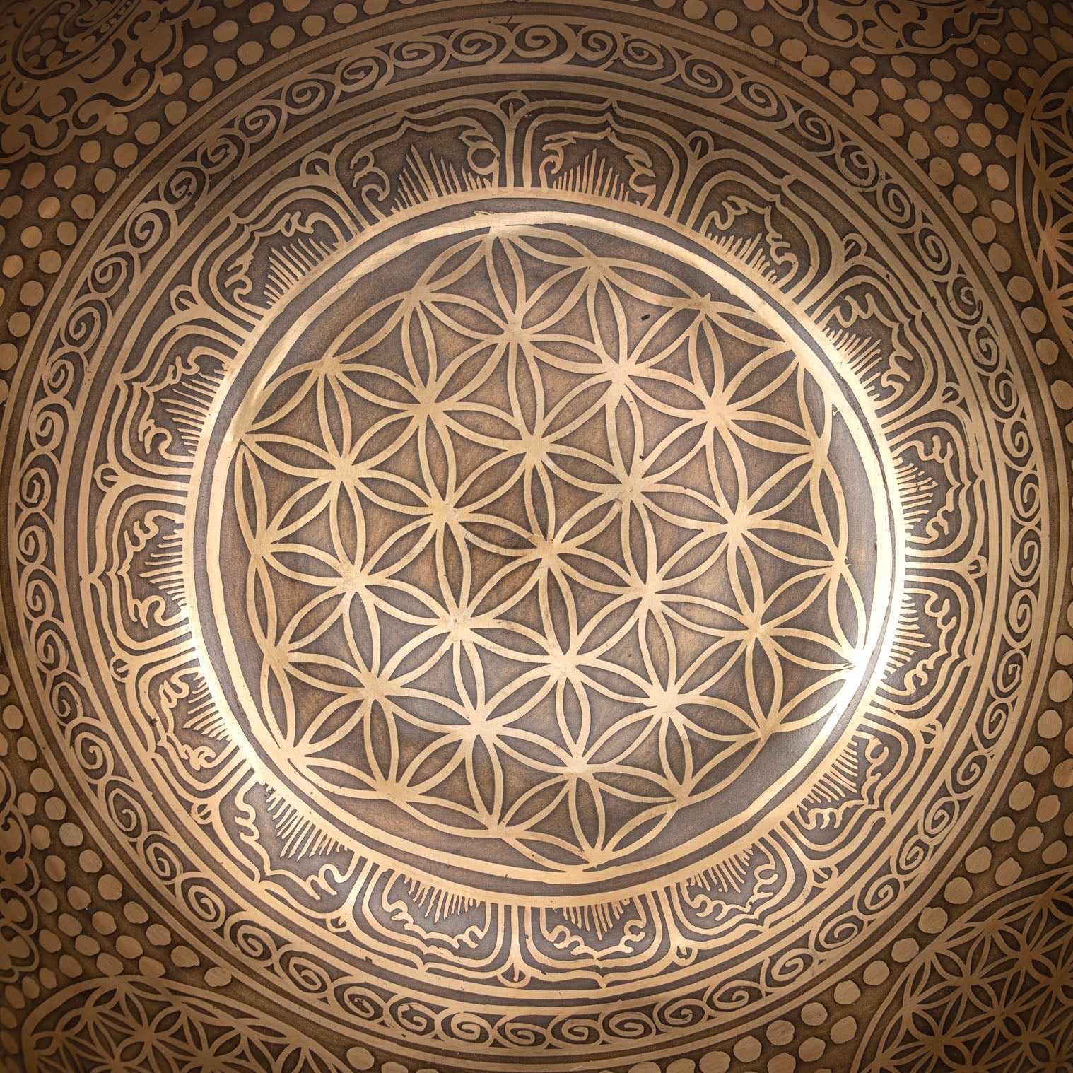 Flower of Life and Conch Etched Singing Bowl No.17-Siesta Crafts